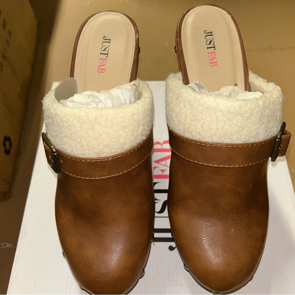 JustFab Brown clogs with Cream Trim